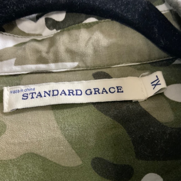 ANTHROPOLOGIE STANDARD GRACE Popover Camo Mini Dress / Tunic Roll Tab Sleeves XL - Picture 6 of 9